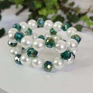 Handcrafted Glass Pearl with Green AB Crystal Beads